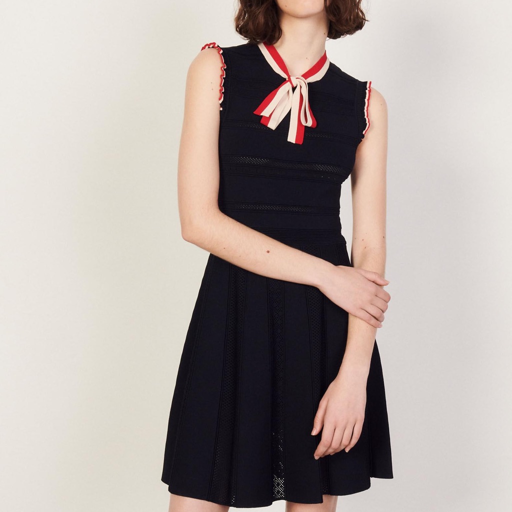 Sandro Black Mini Dress With Red And White Trim